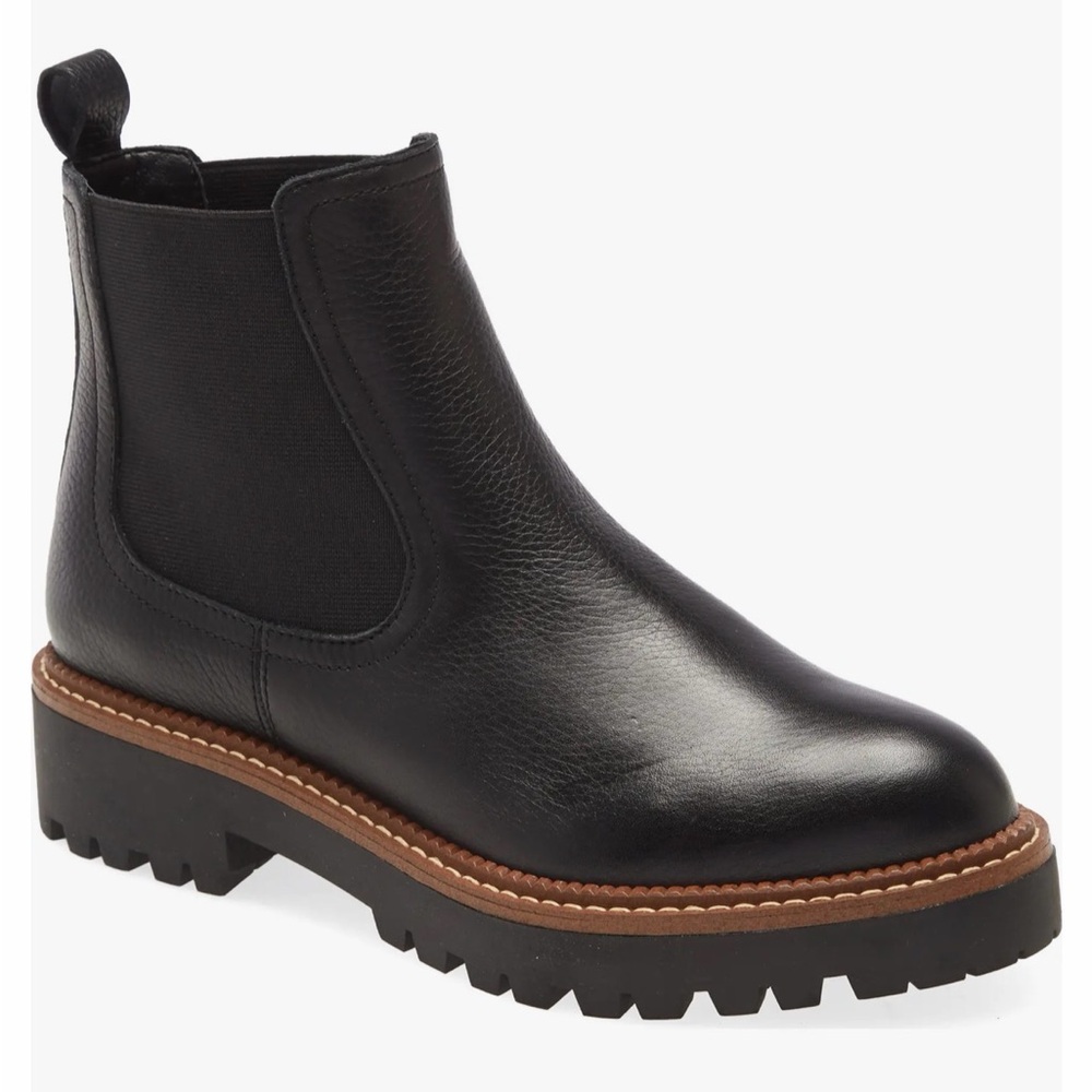 Caslon Black Leather Chelsea Lug Boot with Brown Welt